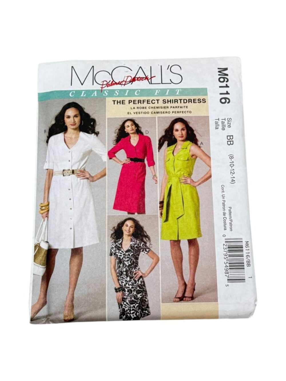 McCalls M6116 Palmer & Pletsch Classic Shirt Dress Size 8-14 Sew Pattern Uncut